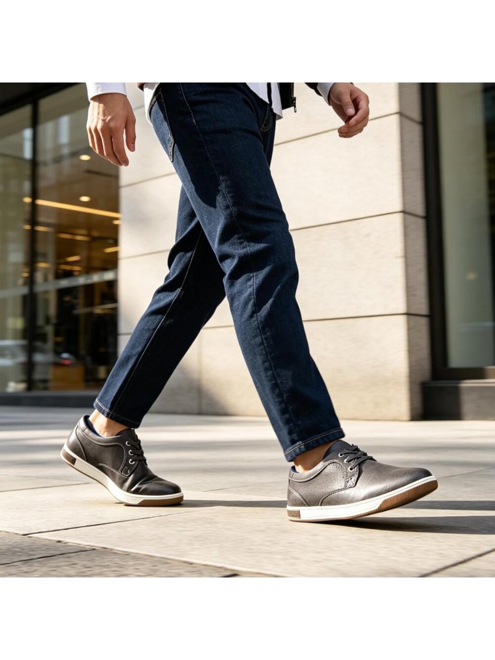 Men's Grey Coated Leather Comfortable Business Sneakers Casual Shoes - Picture 2 of 5
